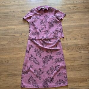 Drapers & Damons Womens Med 2 Piece Set Maxi Dress & Button Up Shirt Pink Palm